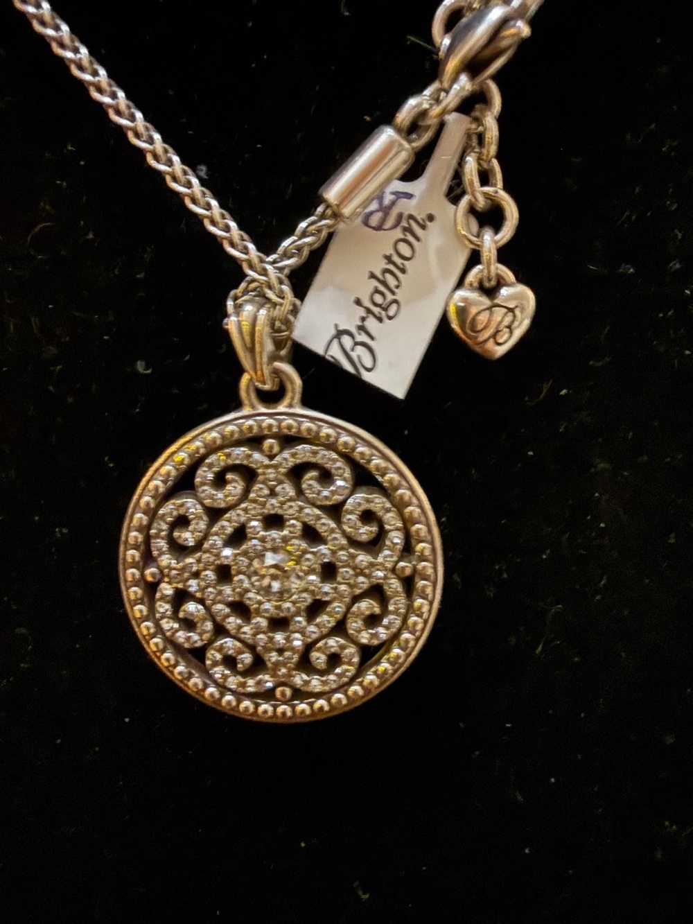 NWT Brighton Illumina Necklace JL4852 Crystal Medallion Filigree Silver Adjustab
